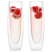 Epare Champagne Flutes - Set of 2 - Stemless Sparkling Wine Glasses - Wine Flute - Great For Weddings and Bridal Showers
