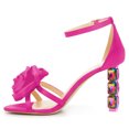 thumbnail image 3 of FSJ Women Sexy Flower Open Toe Sandals Three Crystal Block High Heels Pumps Adjustable Buckle Ankle Strap Prom Wedding Evening Shoes Size 5 Fuchsia, 3 of 4