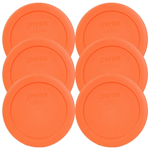 Pyrex 7200-PC Orange Round Plastic Food Storage Replacement Lid Cover (6-Pack)