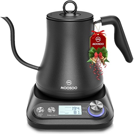 MOOSOO Electric Gooseneck Coffee Kettle with Variable Temperature Control & Presets - Black