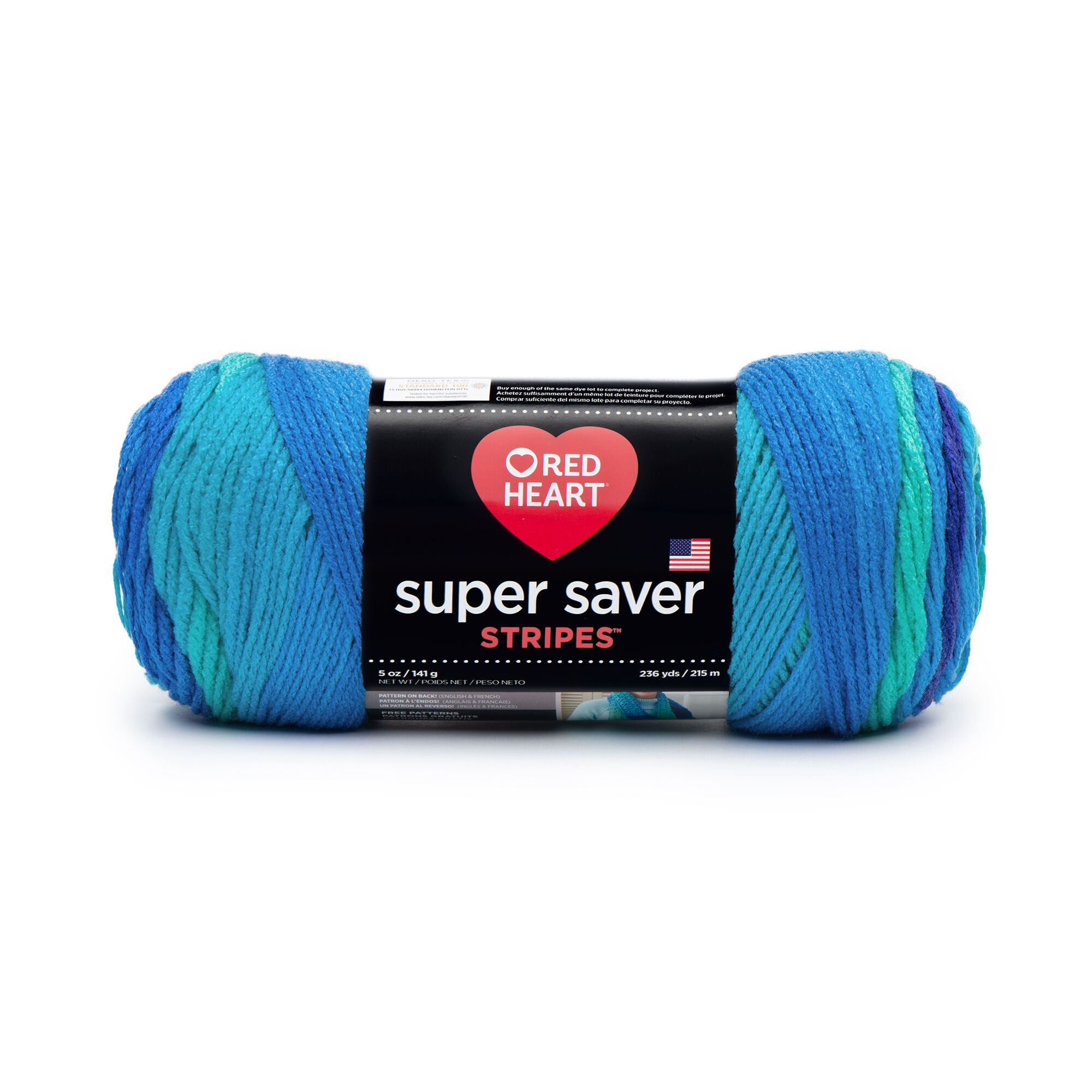 Red Heart Super Saver Size 4 Acrylic Blue and Cool Stripe Yarn, 236 yd