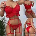 thumbnail image 2 of Gibobby Conjunto Lencería Tanga Y Bralette Nueva sexy lencería de encaje ropa interior ropa de dormir anillo de pijamas liguero(Rojo, XL), 2 of 5