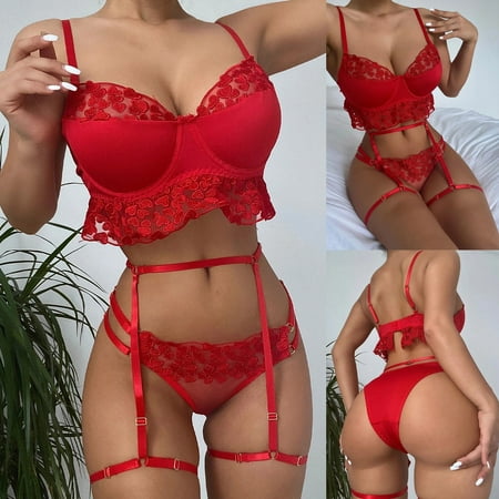 

2PC Sexy Lingerie For Women New Sexy Fashion Lace Lingerie Underwear Sleepwear Steel Ring Pajamas Garter
