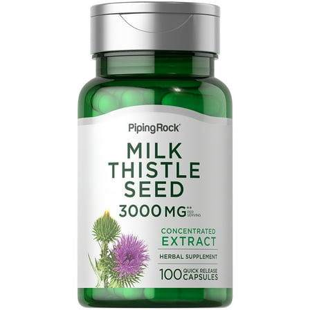 Milk Thistle Capsules 3000mg | 100 Count | Herbal Extract Supplement | Non-GMO, Gluten Free | By Piping Rock