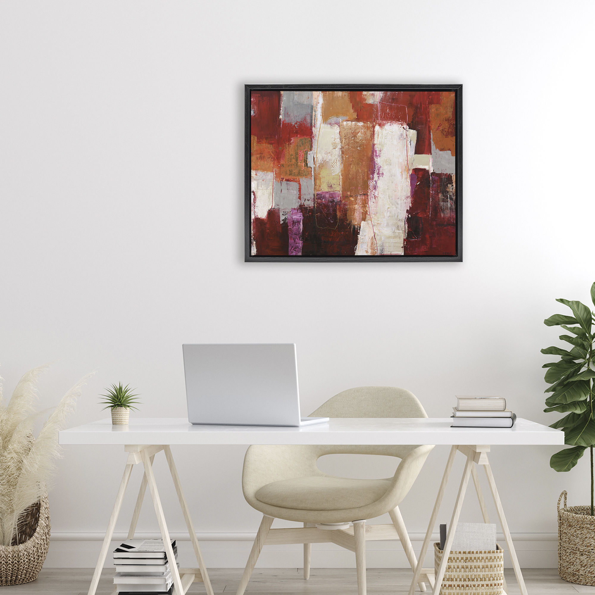 Deconstructed City Abstract Black Framed Floater Canvas Wall Art, design by Design Fabrikken