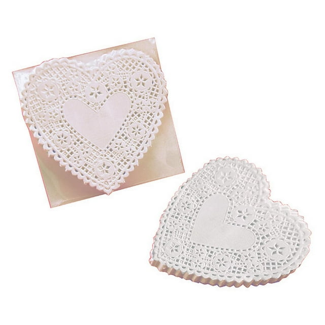 School Smart Paper DieCut Heart Lace Doily, 4 Inches, White, Pack of