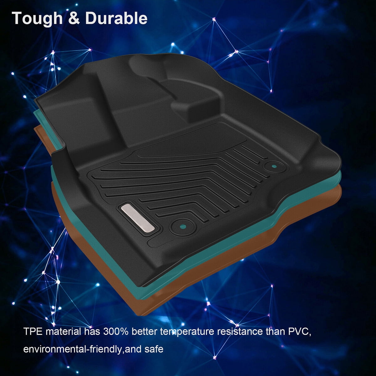 RVNI All-Weather TPE Rubber Front and Rear 3-Piece for 2015-2023 2024 Ford F150 Super Crew Cab Floor Mats Set