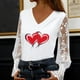 thumbnail image 1 of Xuyuer Valentine Women's Floral Embroidery Sheer Long Sleeves Lace Blouse Romantic Lace Insert V-Neck Blouse, 1 of 6
