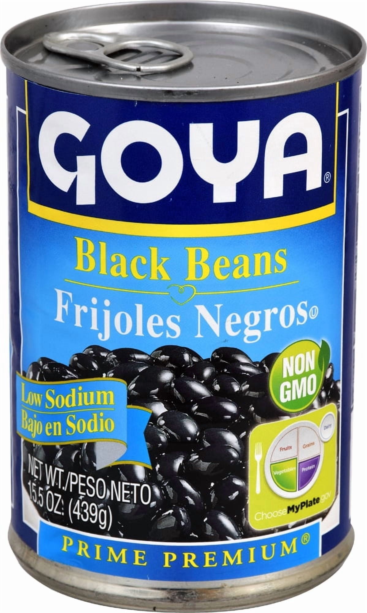 Goya Low Sodium Prime Premium Black Beans 15.5 oz - 5 Pack
