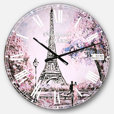 DesignArt Eiffel with Pink Flowers Large Wall Clock | Walmart Canada