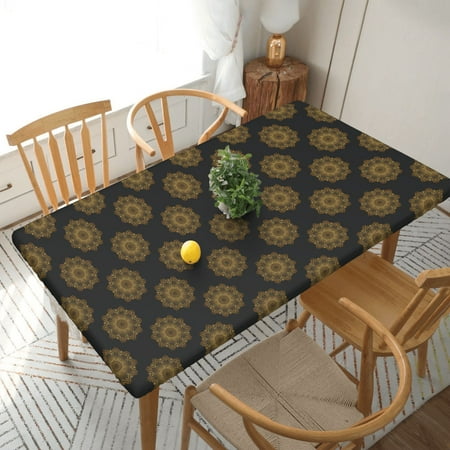 

Home Deluxe Tablecloth Luxury Gold Pattern Waterproof Elastic Rim Edged Table Cover- For Christmas Parties And Picnics 5ft