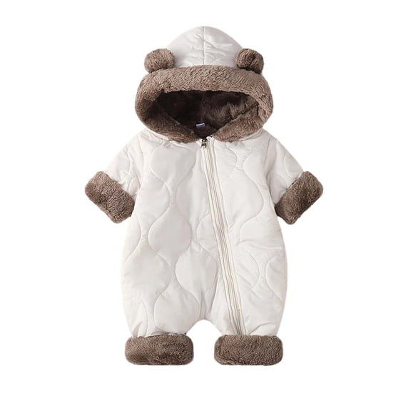 asjyhkr Fleece Hooded Rompers for Boys Girls Comfy Puffer Thick Warm Coat Fall Winter Soft Casual Jumpsuit for Kids(12-18 Months,White)
