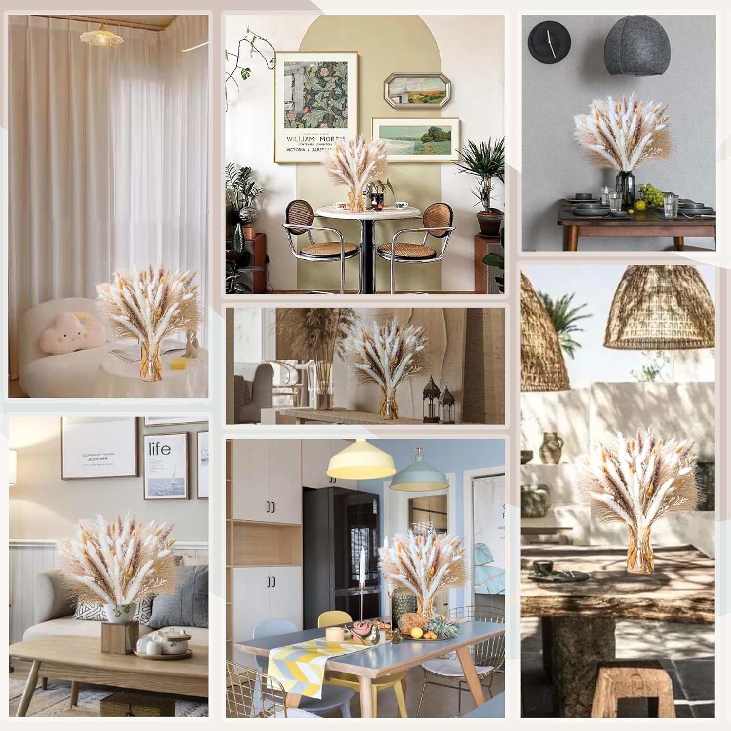 150PCS Natural Pampas Grass 8-Kind Mixed Bouquet | Dried Pampas Bouquet for Wedding, Boho Flowers, Home Table & Desk Decor, Rustic Farmhouse Decor