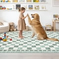 thumbnail image 4 of Memoryfield Checkered Area Rug 5' x 7', Washable, Non-Slip Low-Pile Carpet with Modern Geometric Design for Living Room, Bedroom & Dining Room, Green, 4 of 6