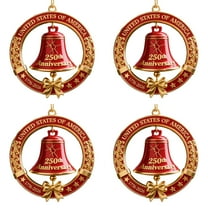 4 Pcs USA 250th Anniversary Liberty Bell Hanging Ornament, Acrylic USA 250th Anniversary Bell Christmas Gold Bell Ornament for Christmas Tree Garden Collectors Patriotic