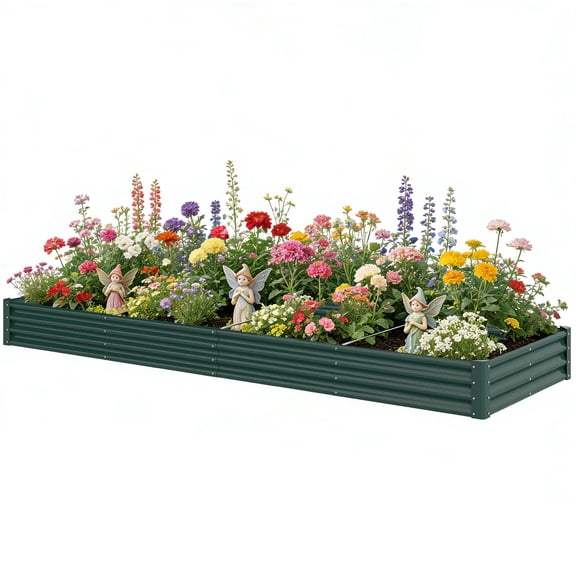 12 x 4 x 1ft Galvanized Steel Raised Garden Bed, Green Metal Planter Box with Open Bottom for Vegetables and Flowers, Durable Outdoor Backyard Patio Gardening Container