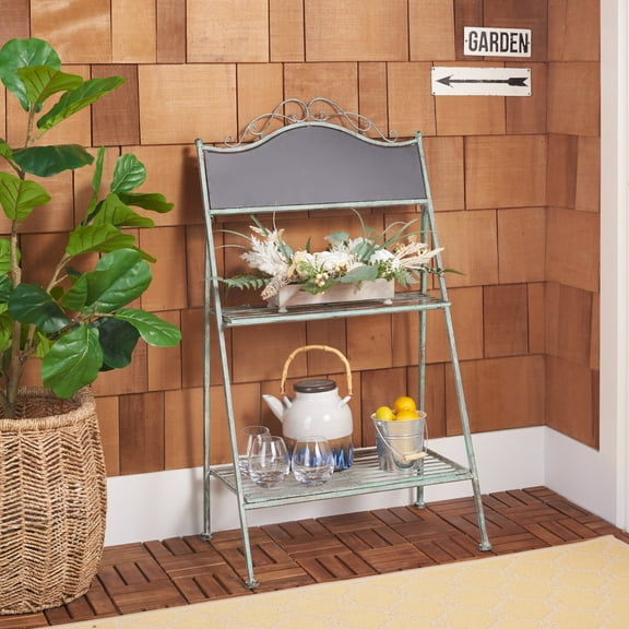 SAFAVIEH Natum 2 Tier Outdoor Patio Plant Stand, Antique Green