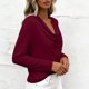 thumbnail image 2 of TaTaai Women's Casual Cowl Neck Shirt Long Sleeve V-Neck Draped Front Solid Color Blouse Flowy Soft Stretchy Lightweight Spring Summer Daily Beach Wear Gift, 2 of 9