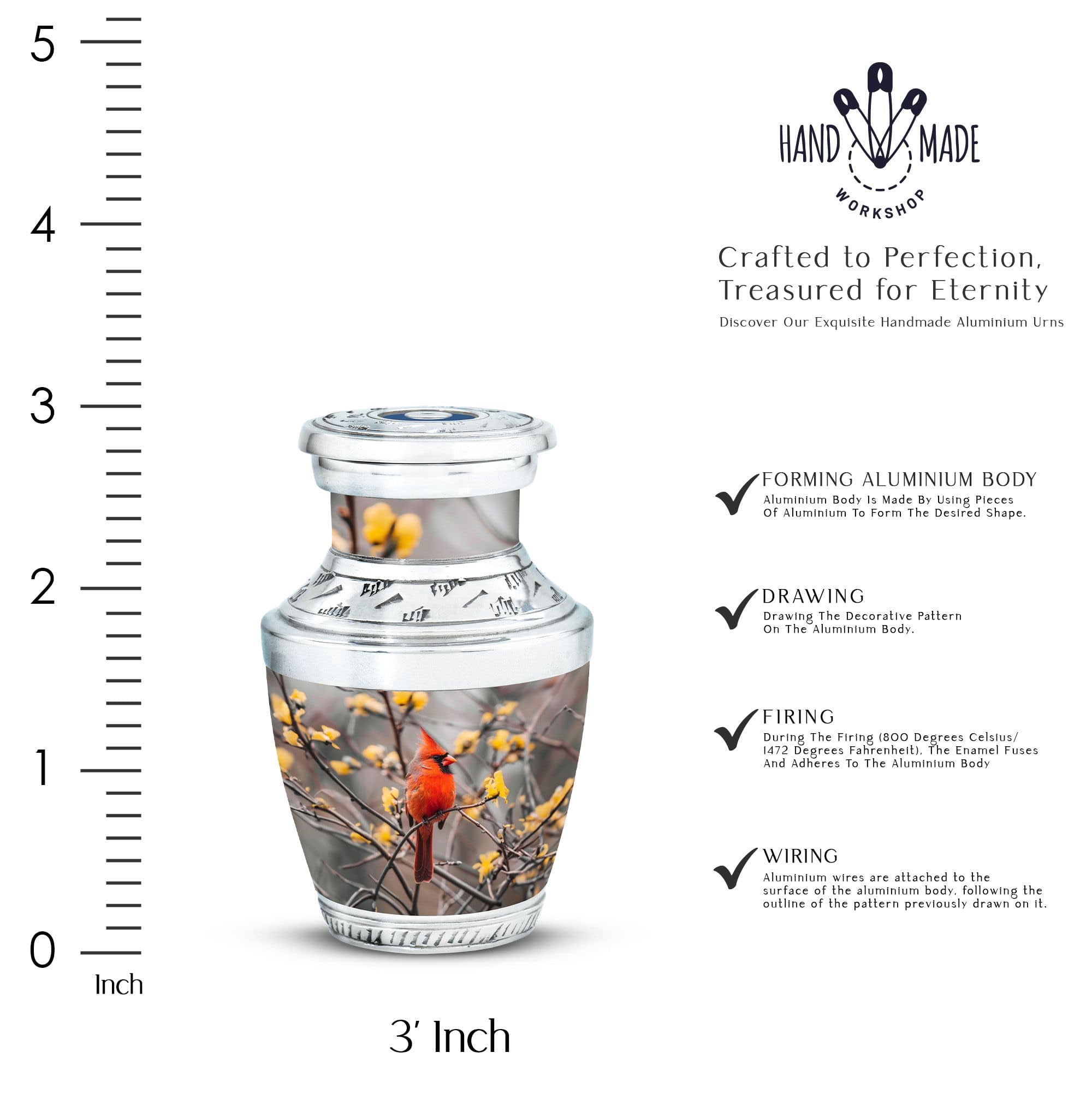 SUBSH Cardinal Urn Small - Small Urns for Human Ashes - Adult Urns for Human Ashes Women - Urn for Adult Male - Urns for Ashes Adult Female Mother (3 inch Pack of 1)