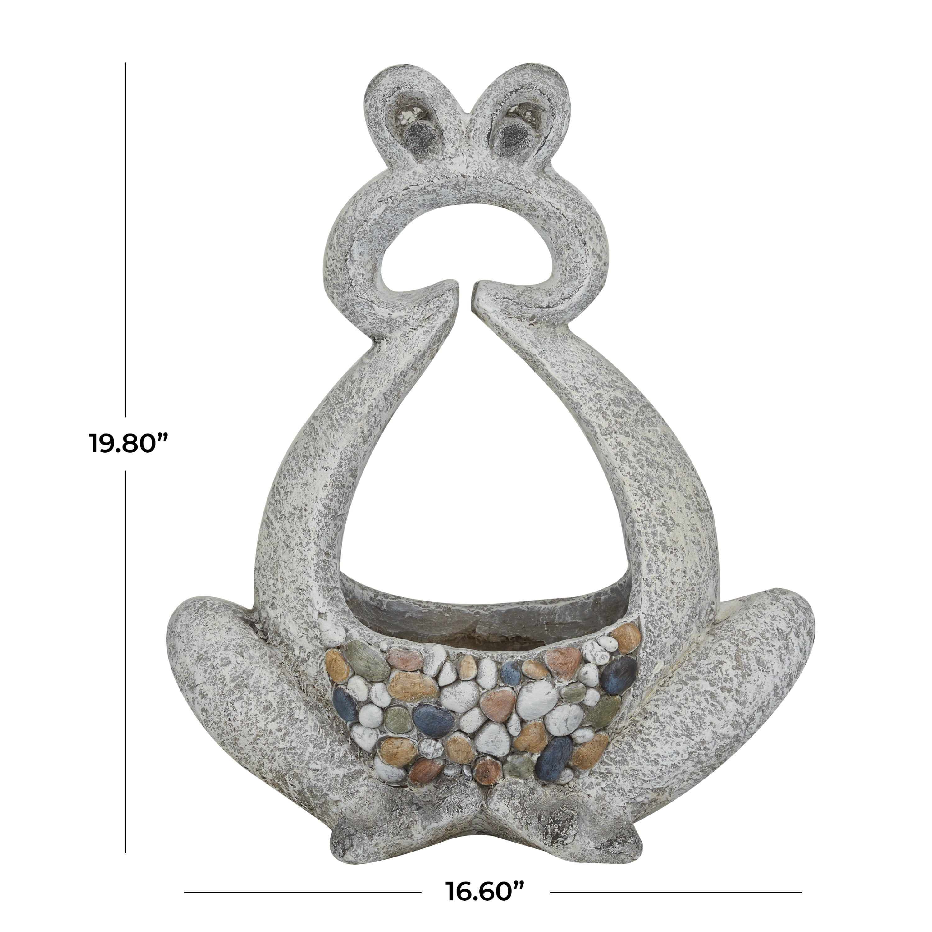 DecMode 17" x 20" Indoor Outdoor Gray Fiberglass Frog Planter with Stone Mosaic Design