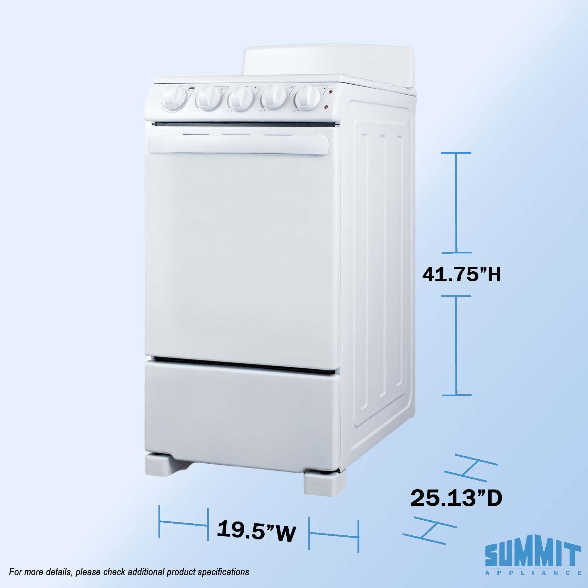 Summit 20 Inch Freestanding Electric Range, Coil Burners, White - RE203W