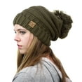 thumbnail image 2 of NYFASHION101® Pom Pom Oversized Baggy Slouchy Thick Winter Beanie Hat - New Olive, 2 of 3