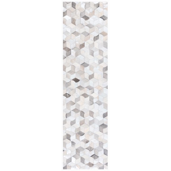 SAFAVIEH Studio Leather Wade Geometric Runner Rug, Ivory/Grey, 2'3" x 9'