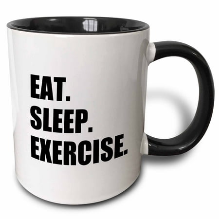 3dRose Eat Sleep Exercise. Gifts for gym bunny or keep fit fitness enthusiast - Two Tone Black Mug,