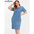 thumbnail image 2 of LIH HUA Women's Plus Size Denim Dress Summer Chic Elegant Dresses For Chubby Women Round Neck Woven Cotton Dress54 Gao Jinjia LED, 2 of 2