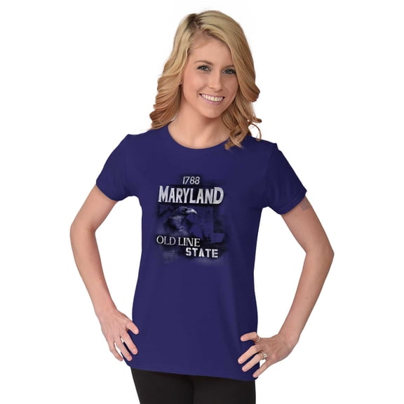 Maryland Map Shape Retro State Bird Womens Fitted Plus Size Graphic Tee Brisco Brands 2X