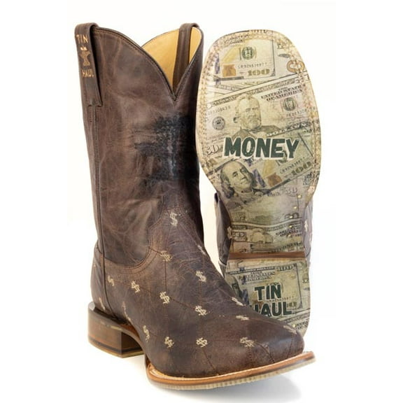 Men's Tin Haul Banking Bucks Boots with Money Sole Handcrafted Square Toe Brown