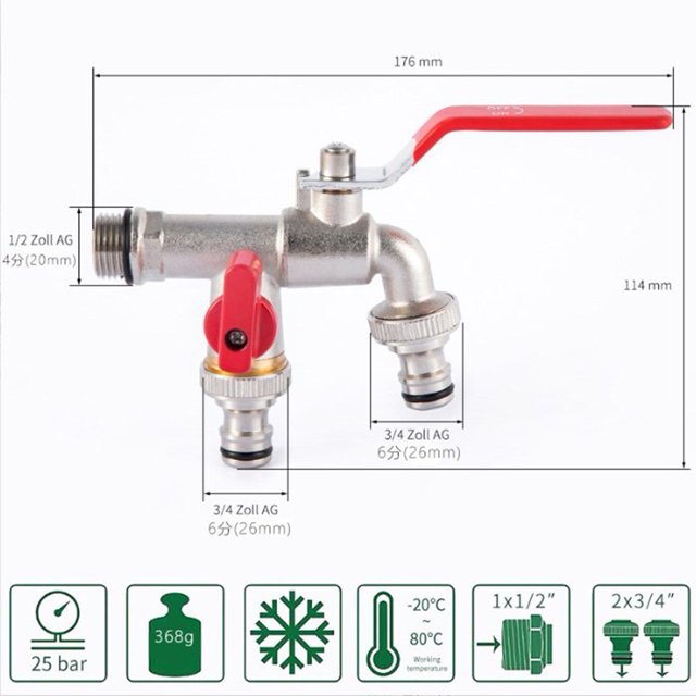Conector mezclador de grifo de jardín doble al aire libre Adaptador de agua del tanque de válvula de salida de 3/4