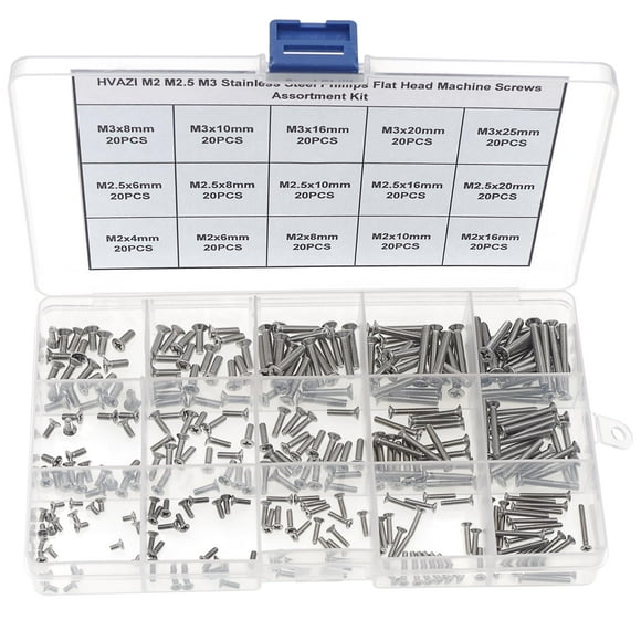 HVAZI M2 M2.5 M3 Stainless Steel Phillips Flat Head Machine Screws Assortment Kit