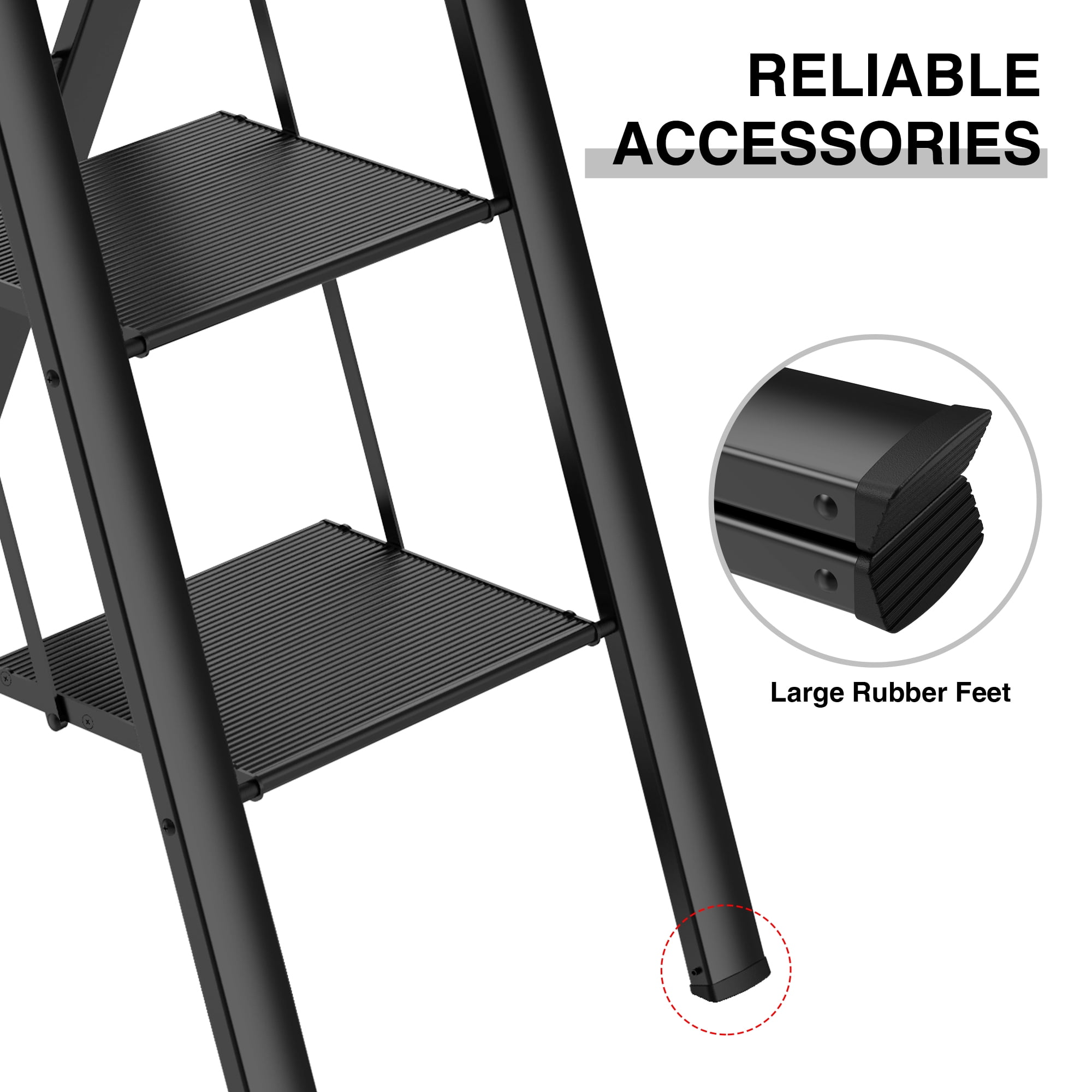 Kadyn Aluminum Retractable 4 Step Ladder, Folding Step Stool with Anti-Slip Wide Pedal, Black Portable Lightweight Ladder for Home, 300lbs Safety Household Ladder