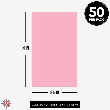 8.5 x 14” Pink Pastel Color Paper – Great for Cards and Stationery Printing | Legal, Menu Size | Lightweight 20lb Paper | 50 Sheets