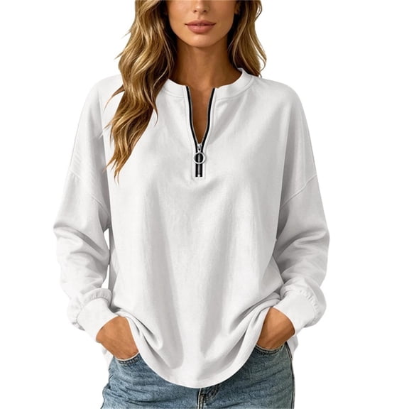 Kaemgyyd Womens Long Sleeve Shirts Quarter Zip Tops Round Neck Pullover Casual Fall Fashion Clothes Outfits