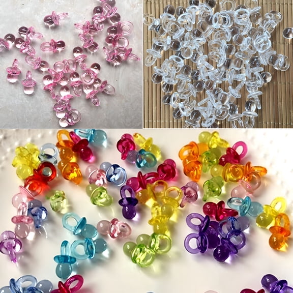BESTSKY 50 Pieces Mini Acrylic Baby Pacifiers for Baby Shower Decorations Table Scatter Party Favors Games&Activities,Pink Party Favors