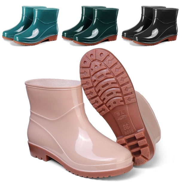 Botas de lluvia cortas de plástico 3508, zapatos de agua para mujer, tubo bajo, PVC, tendón de res, suela gruesa, forro polar, zapatos de trabajo de color sólido, botas de lluvia impermeables