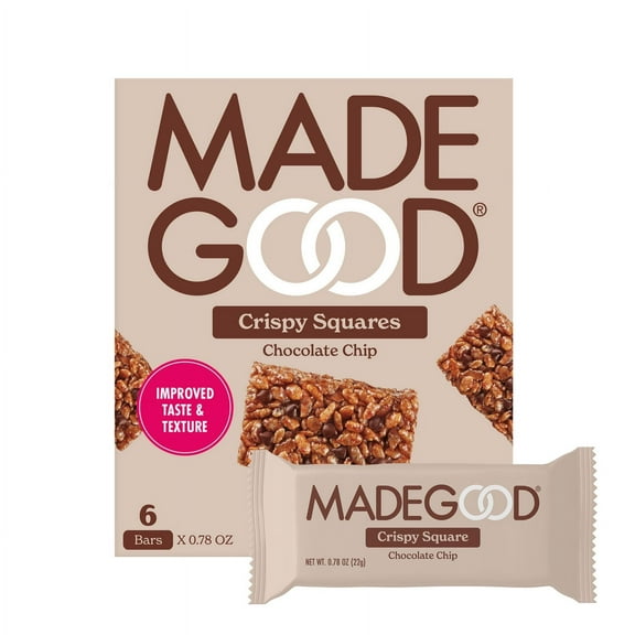 MadeGood Organic Gluten Free Crispy Squares Chocolate Chip -- 6 Bars Pack of 4