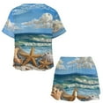 thumbnail image 3 of Beach Seashell Starfish Women's Ruffle Short Sleeve Tops And Shorts Cute Peeps Bunny Pajamas Sets, 3 of 7