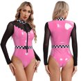 thumbnail image 3 of Lencería para mujer, mono de látex de charol, mono de malla transparente con cremallera frontal, mono de Cosplay con cinturón para conductor de carreras de velocidad, 3 of 5