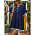 thumbnail image 5 of Women's Notched Short Sleeve Mini Dress with Contrast Trim 100% viscose fabric Lightweight drape for everyday wear, 5 of 6