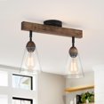 thumbnail image 1 of 2-Light Rustic Farmhouse Glass Track Flush Mount Ceiling Light Fixture Mini Clear Seeded Glass Shade and Oak Wood Semi Flush Mount Ceiling Light for, 1 of 7