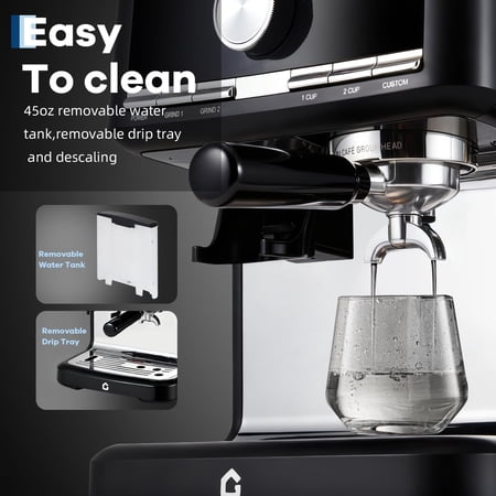20 Bar Expresso Coffee Machine for Home – Italian-Style Professional Maker – Integrated Grinder & Adjustable Grind – Steam Milk Frother – 1.5L Removable Water Tank – Easy Operation