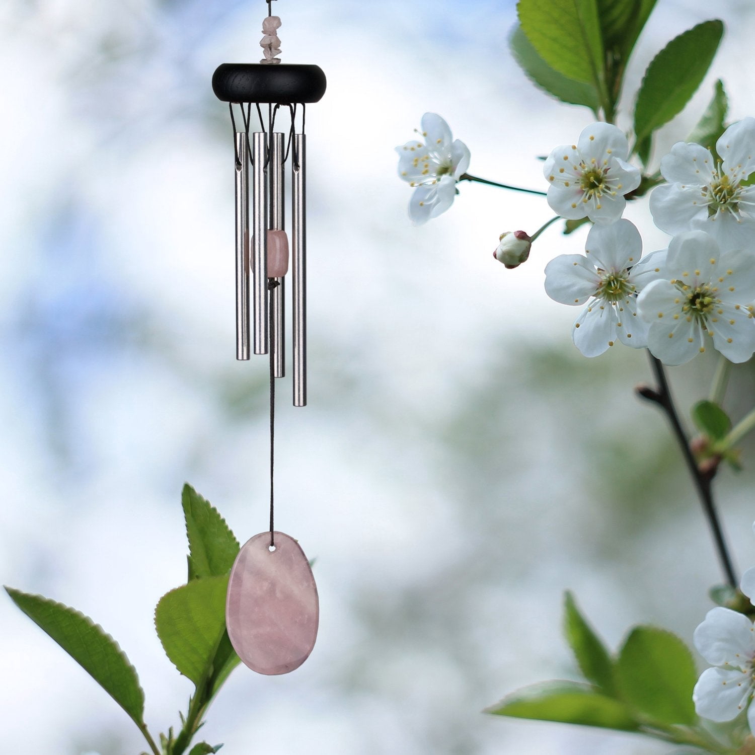 Woodstock Windchimes Precious Stones Chimes Rose Quartz, Wind Chimes For Outside, Wind Chimes For Garden, Patio, and Outdoor Décor, 12"L