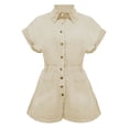 thumbnail image 4 of adviicd Womens Jumpsuits Women's Summer Short Sleeve Button Down Pockets Belted Jumpsuits Rompers Beige,L, 4 of 4