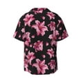 thumbnail image 2 of Vsdgher Lilies Flowers Print Men's Wrinkle Free Untucked Cuban Shirt Business Casual Button Down Shirts Short Sleeve Shirt, 2 of 7