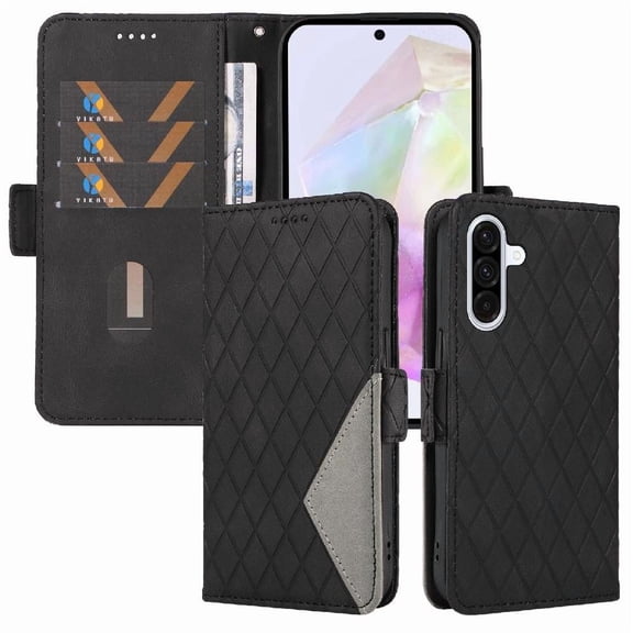 Flip Case for Samsung Galaxy A56 5g Stylish Protective Phone Case with Card Slot and Hand Strap Two Color Splicing Patterns