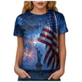 thumbnail image 5 of felwors Women's Casual Patriotic Graphic T-Shirt – USA Flag, Eagle, Statue of Liberty & Fireworks Print, Short Sleeve Crew Neck Tee for 4th of July Events (Navy, S), 5 of 8