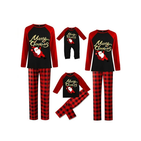 

Thaisu Christmas Matching Family Pajamas Santa Claus Printed T-shirt Plaid Pants Holiday Sleepwear Pjs Set